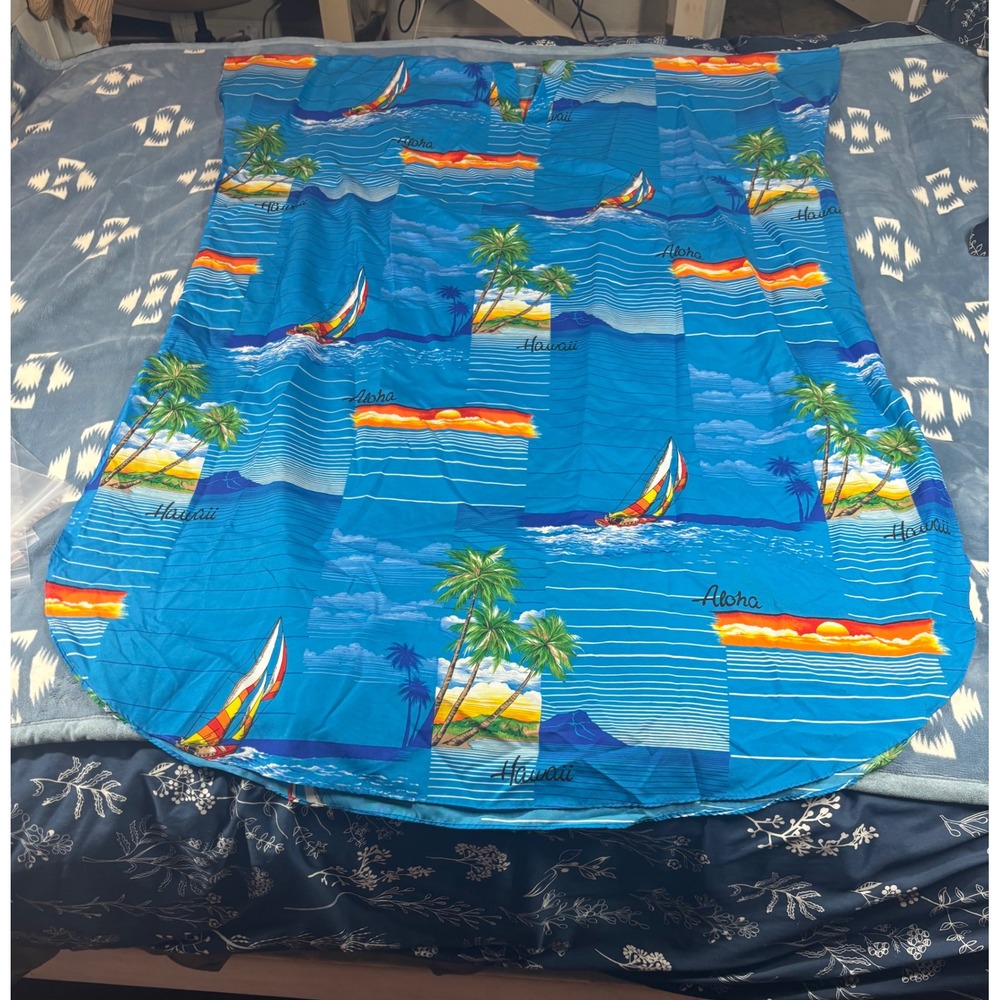 Vintage Style Blue Tropical Hawaii Aloha Kaftan Muumuu Beach Cover Up Dress